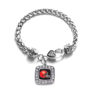 Silver Black and Red Team Helmet Square Charm Braided Bracelet