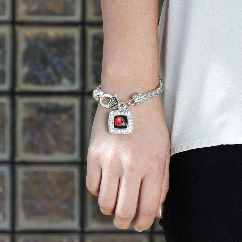 Silver Black and Red Team Helmet Square Charm Braided Bracelet