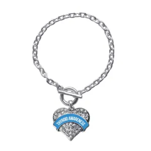 Silver Blue Thryoid Awareness Pave Heart Charm Toggle Bracelet