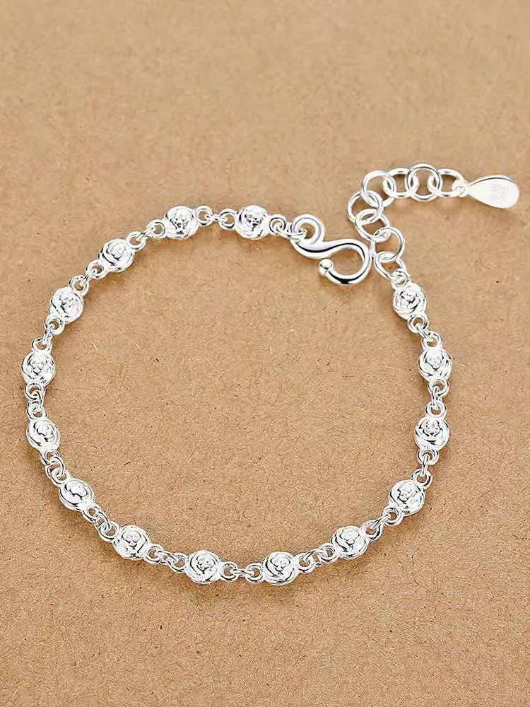 Silver Bracelet Rose Flower Bracelet Send Lover Gift Silver Jewelry