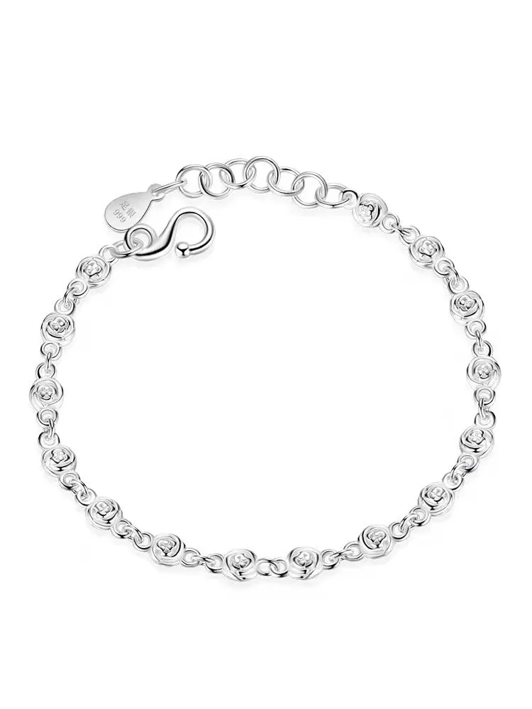 Silver Bracelet Rose Flower Bracelet Send Lover Gift Silver Jewelry