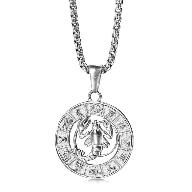 Silver Color 12 Horoscope Zodiac Sign Pendant Necklace For Women Men