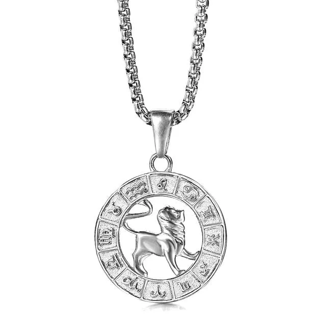 Silver Color 12 Horoscope Zodiac Sign Pendant Necklace For Women Men