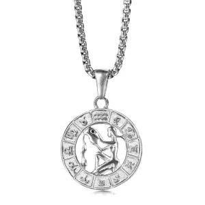 Silver Color 12 Horoscope Zodiac Sign Pendant Necklace For Women Men