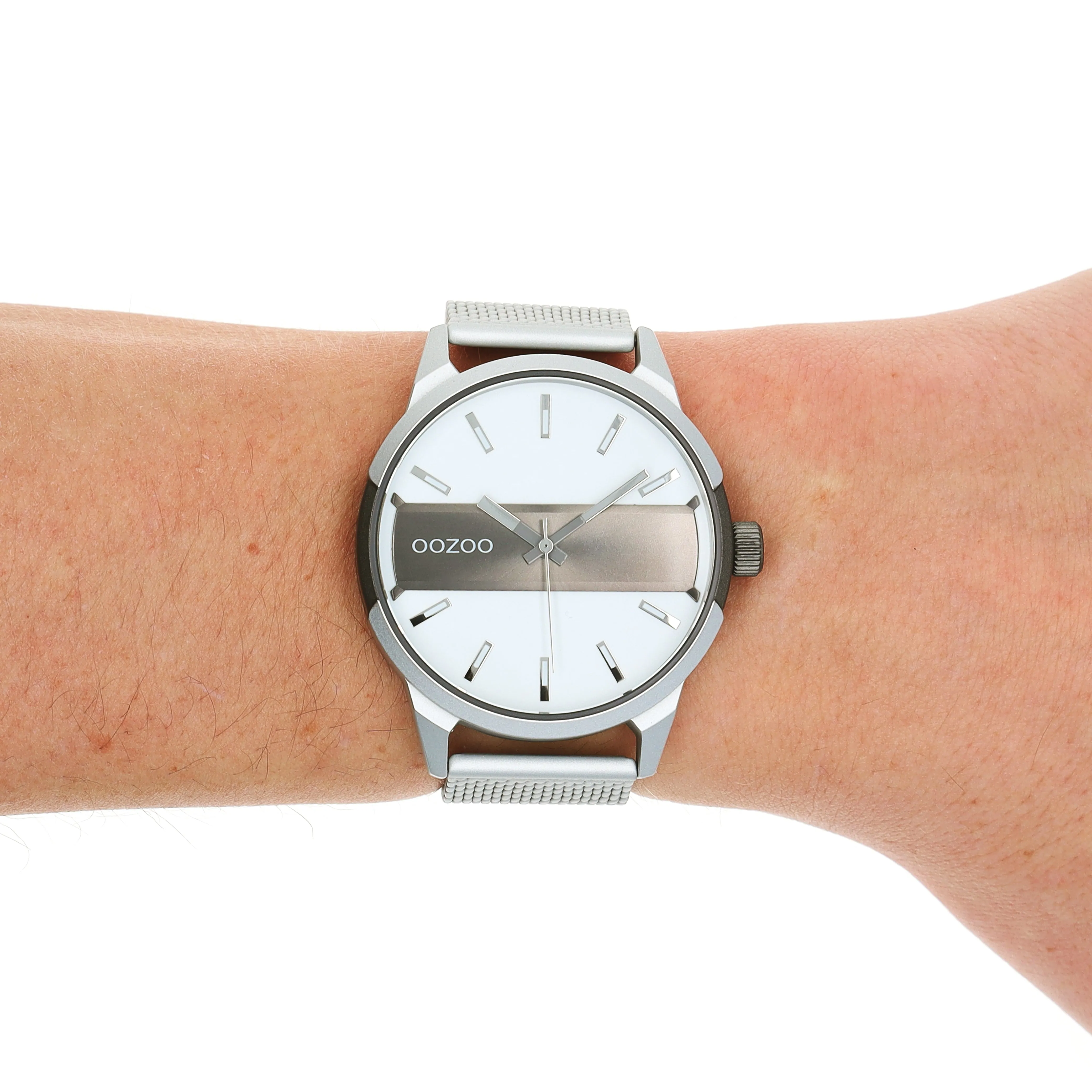 Silver coloured/titanium OOZOO watch with silver coloured metal mesh bracelet - C11105