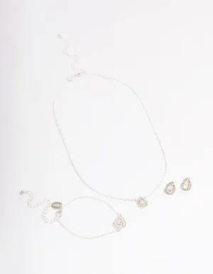 Silver Diamante Pear Jewellery Set