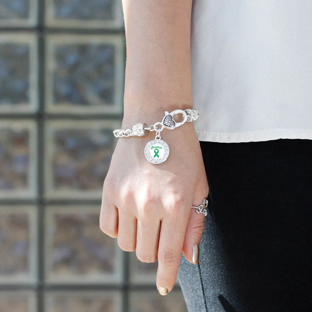 Silver Green Ribbon Survivor Circle Charm Braided Bracelet