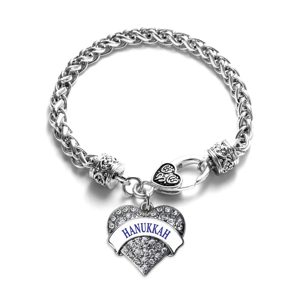 Silver Hanukkah Pave Heart Charm Braided Bracelet