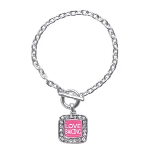 Silver I Love Baking Square Charm Toggle Bracelet