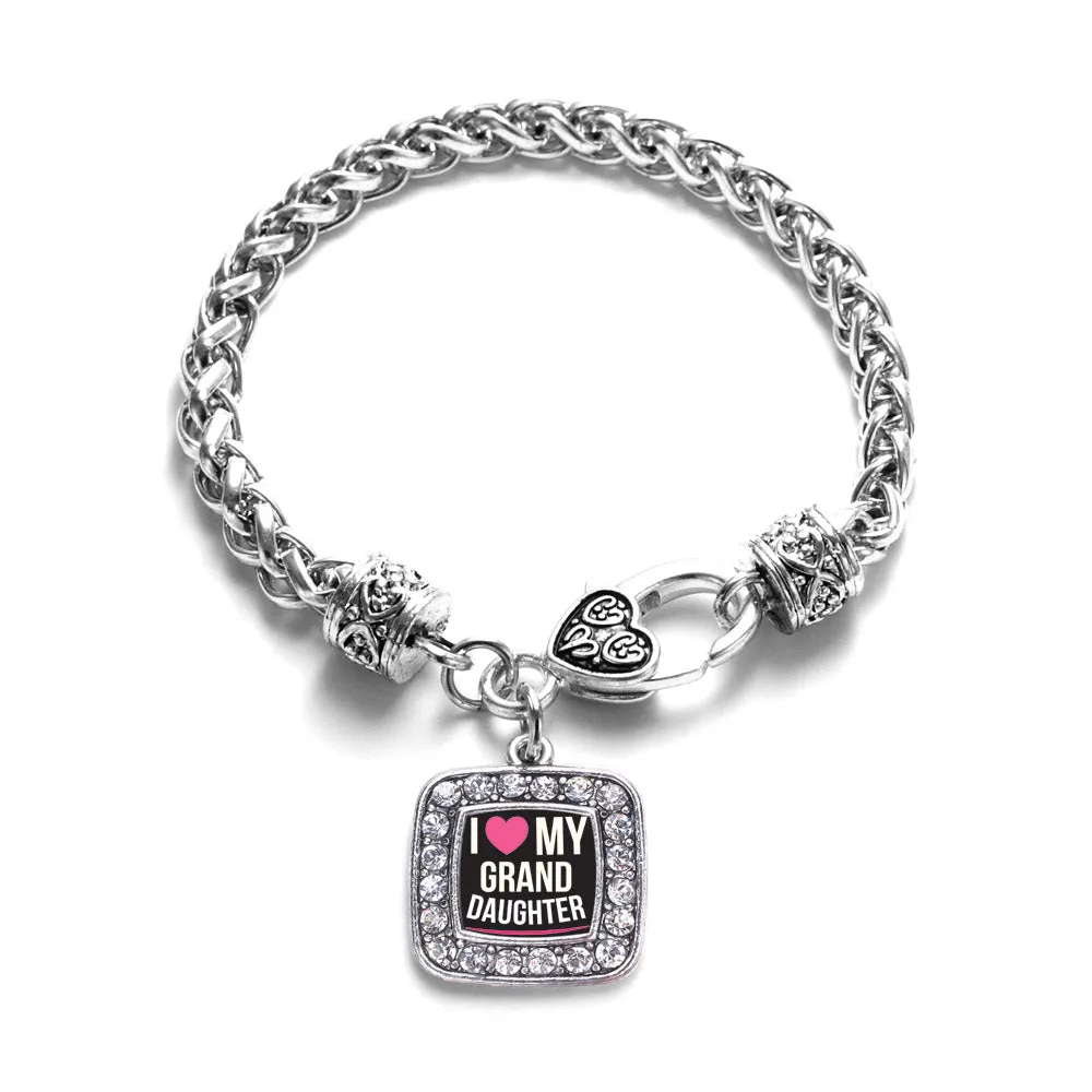 Silver I Love my Granddaughter Square Charm Braided Bracelet