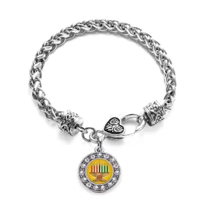 Silver Kwanzaa Circle Charm Braided Bracelet