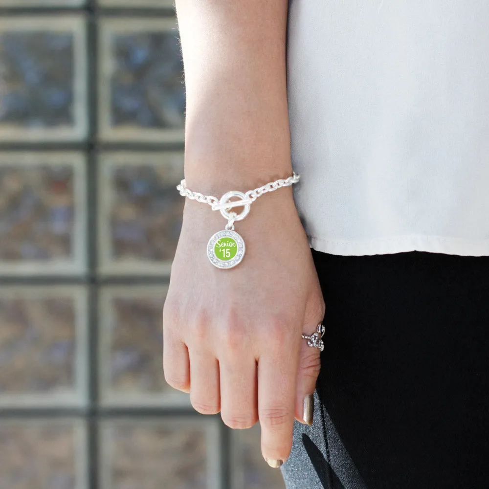 Silver Lime Green Senior '15 Circle Charm Toggle Bracelet