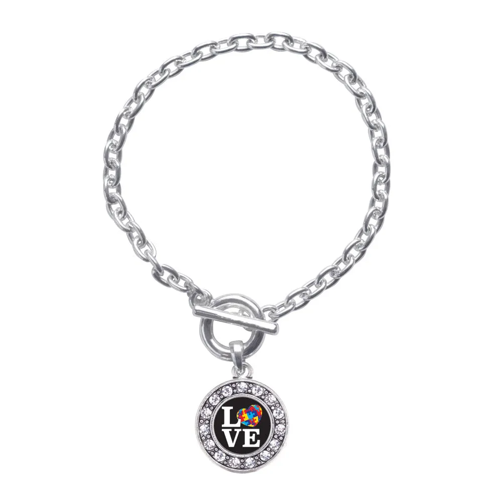 Silver Love Autism Awareness Circle Charm Toggle Bracelet