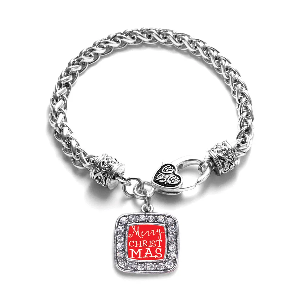 Silver Merry Christmas Square Charm Braided Bracelet