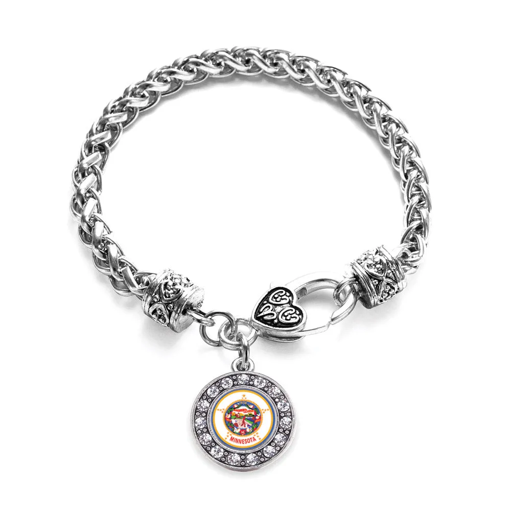 Silver Minnesota Flag Circle Charm Braided Bracelet