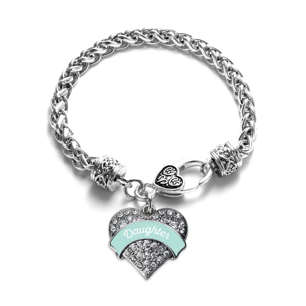 Silver Mint Daughter Pave Heart Charm Braided Bracelet