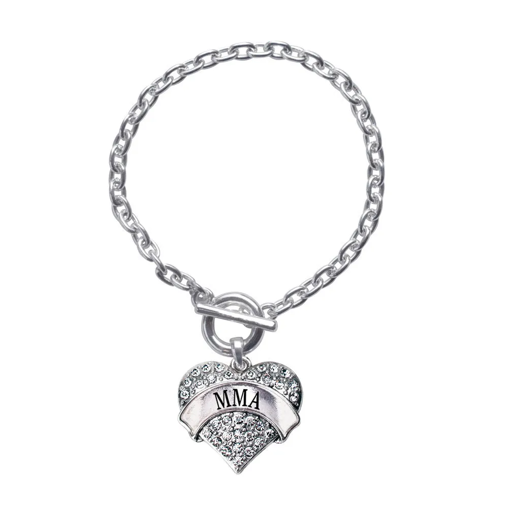 Silver MMA Pave Heart Charm Toggle Bracelet