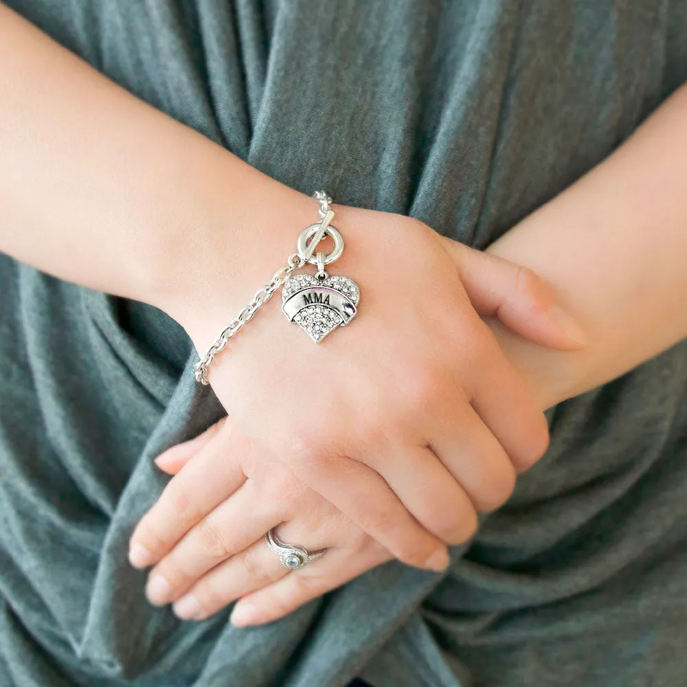 Silver MMA Pave Heart Charm Toggle Bracelet