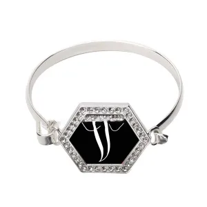 Silver Monogram - V Hexagon Charm Bangle Bracelet