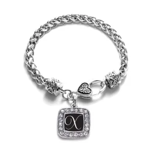 Silver My Script Initials - Letter X Square Charm Braided Bracelet