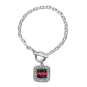 Silver Navada - Thin Red Line Square Charm Toggle Bracelet