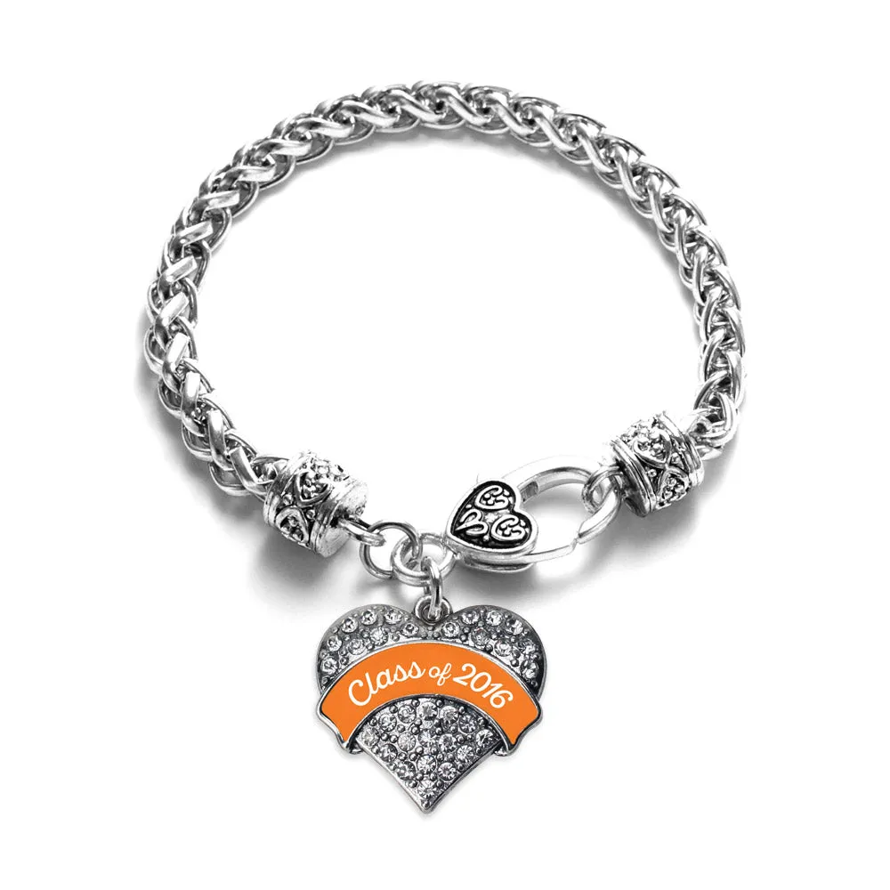 Silver Orange Class of 2016 Pave Heart Charm Braided Bracelet