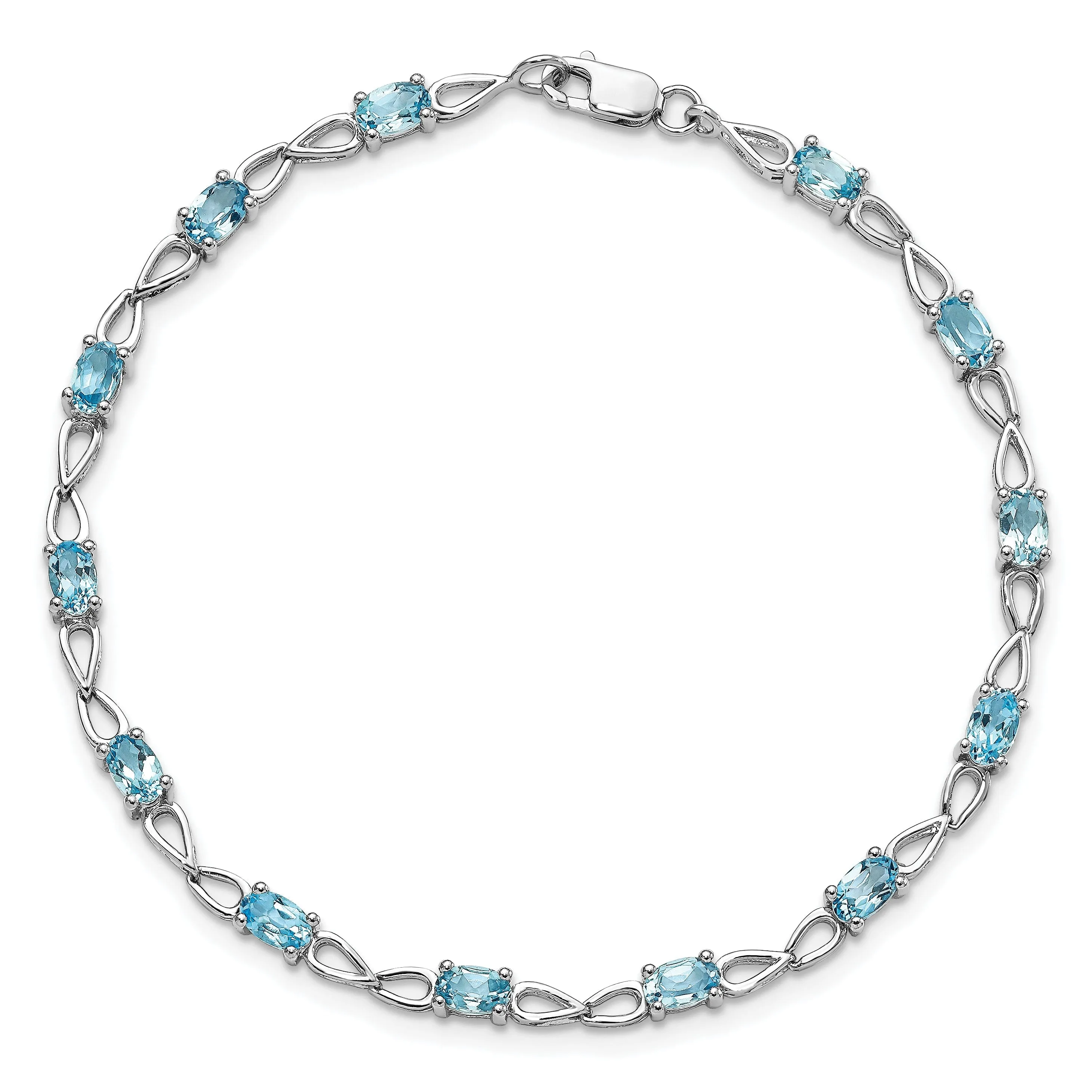 Silver Oval Swiss Blue Topaz Gemstone Bracelet