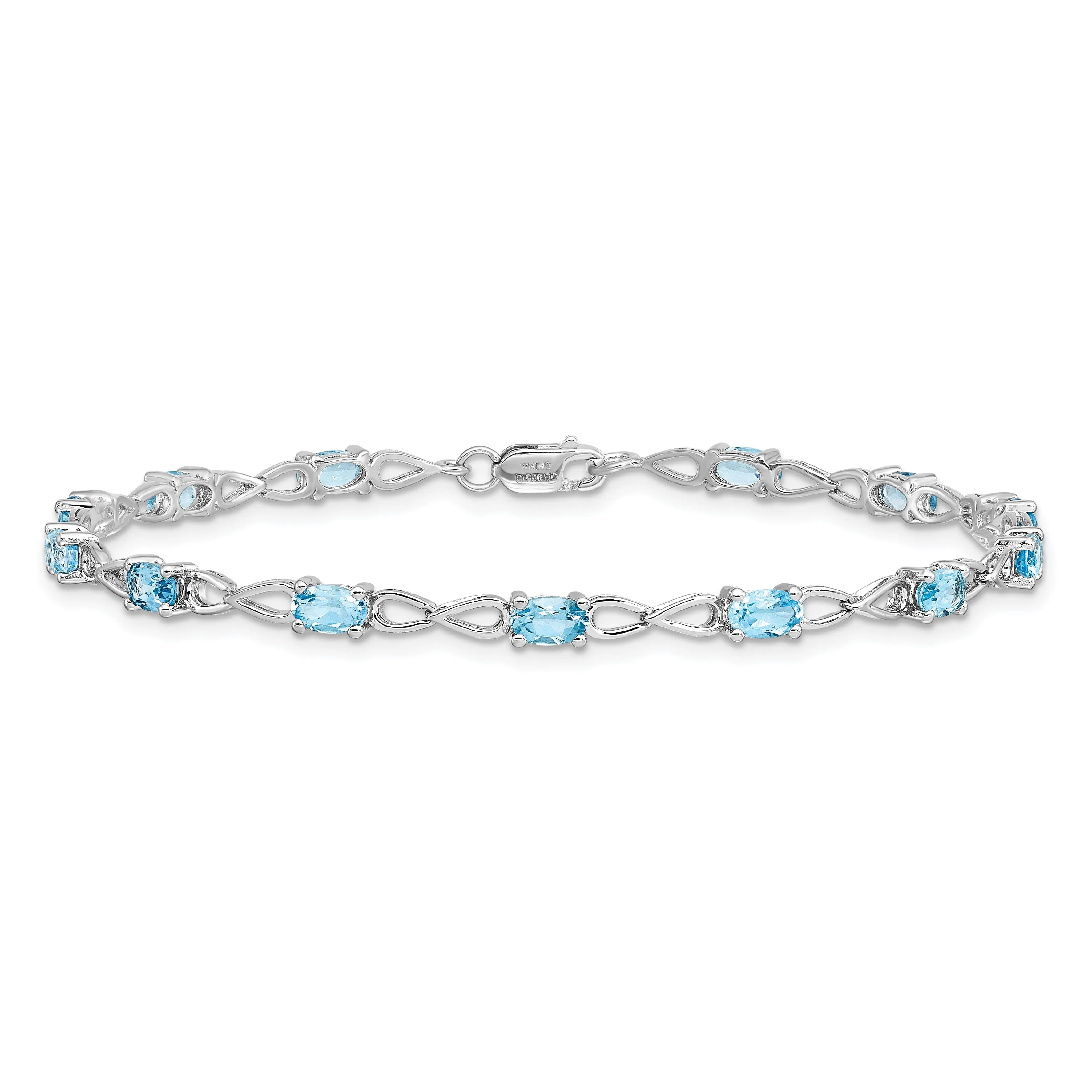 Silver Oval Swiss Blue Topaz Gemstone Bracelet