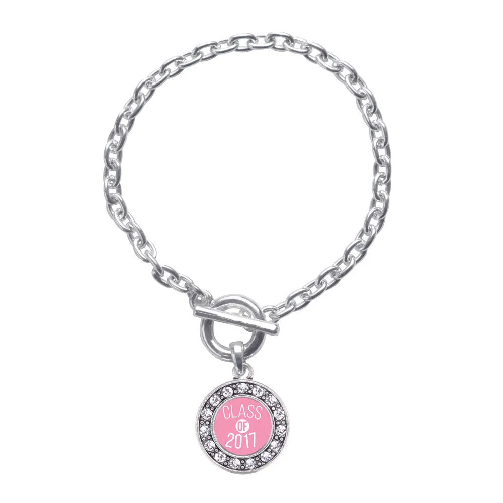 Silver Pink Class of 2017 Circle Charm Toggle Bracelet