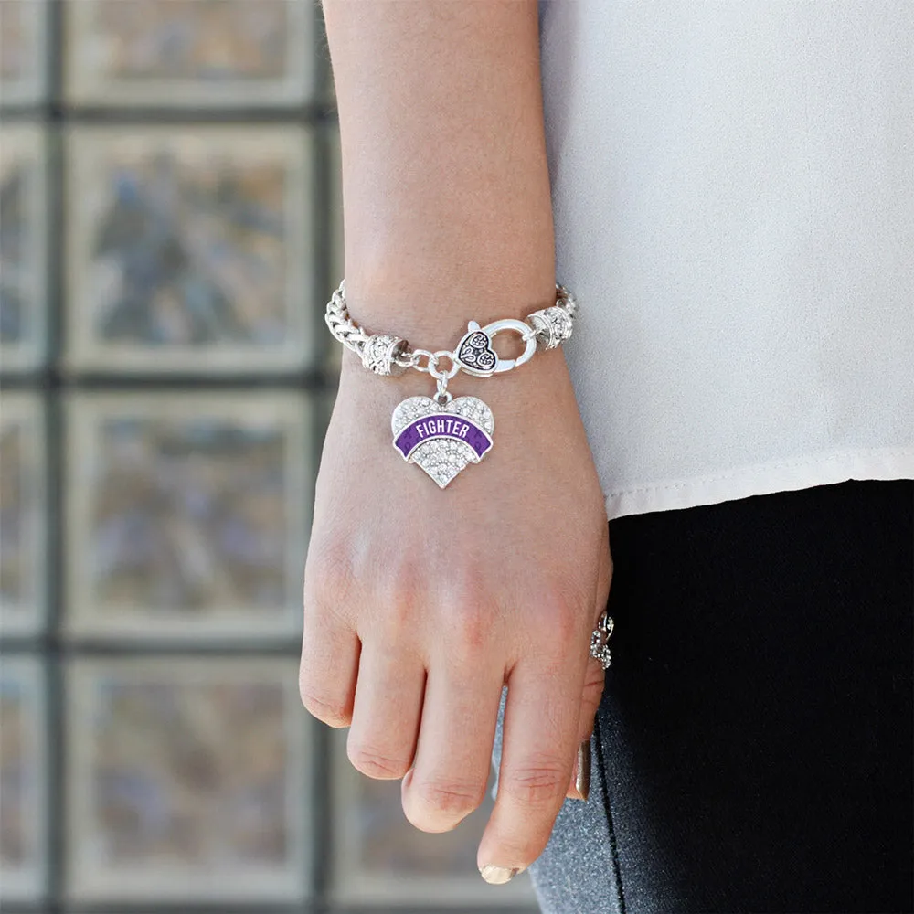 Silver Purple Fighter Pave Heart Charm Braided Bracelet