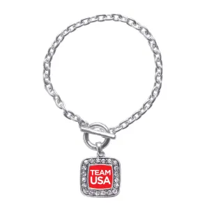 Silver Red Banner Team USA Square Charm Toggle Bracelet