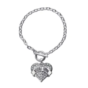 Silver Rodeo Mom Pave Heart Charm Toggle Bracelet