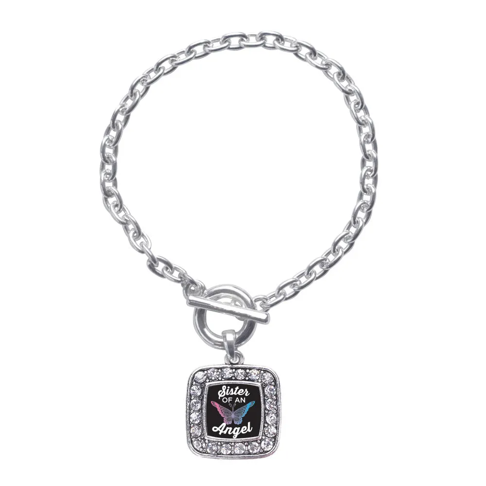 Silver Sister Of An Angel Square Charm Toggle Bracelet