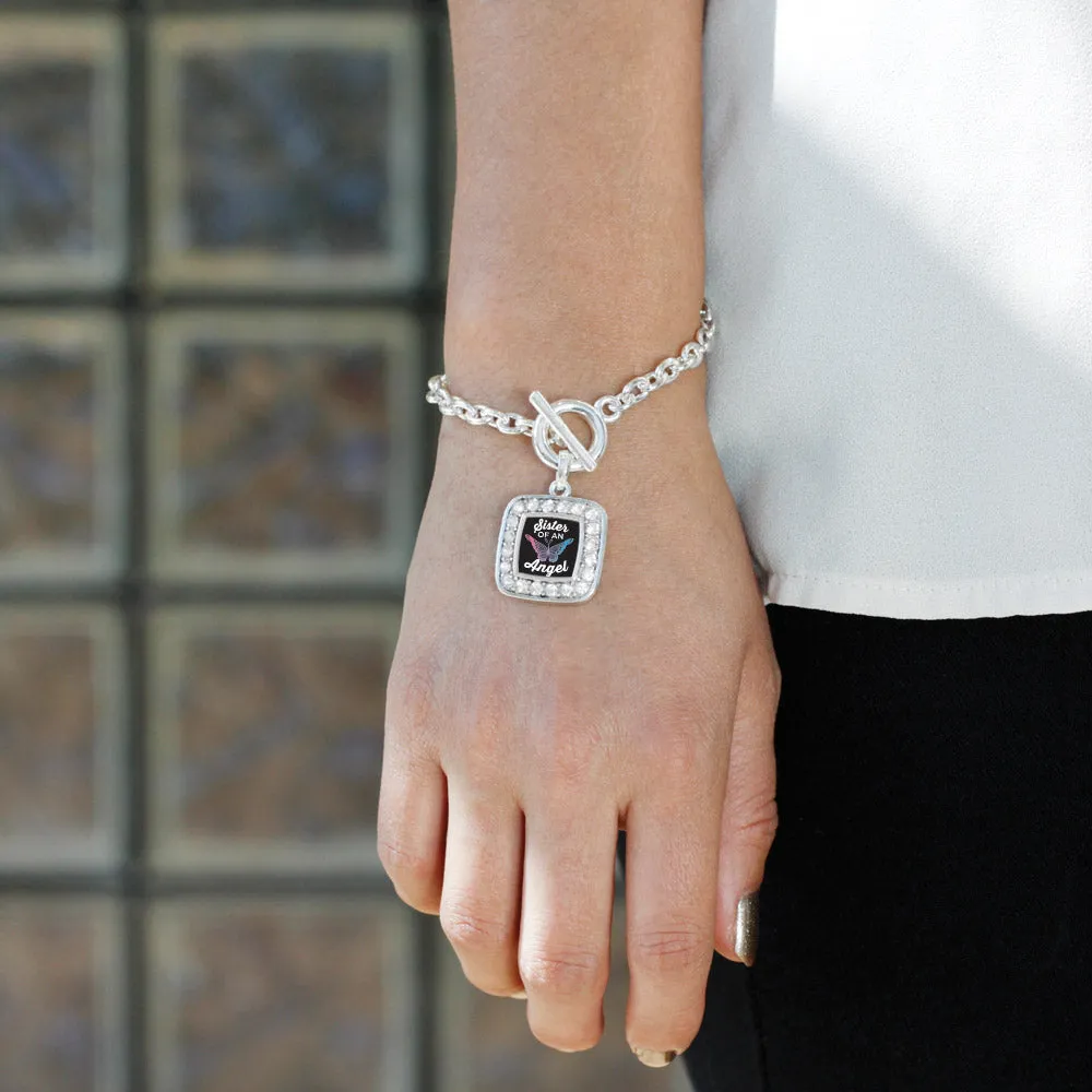 Silver Sister Of An Angel Square Charm Toggle Bracelet