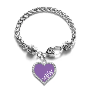 Silver Sisters - Purple Open Heart Charm Braided Bracelet