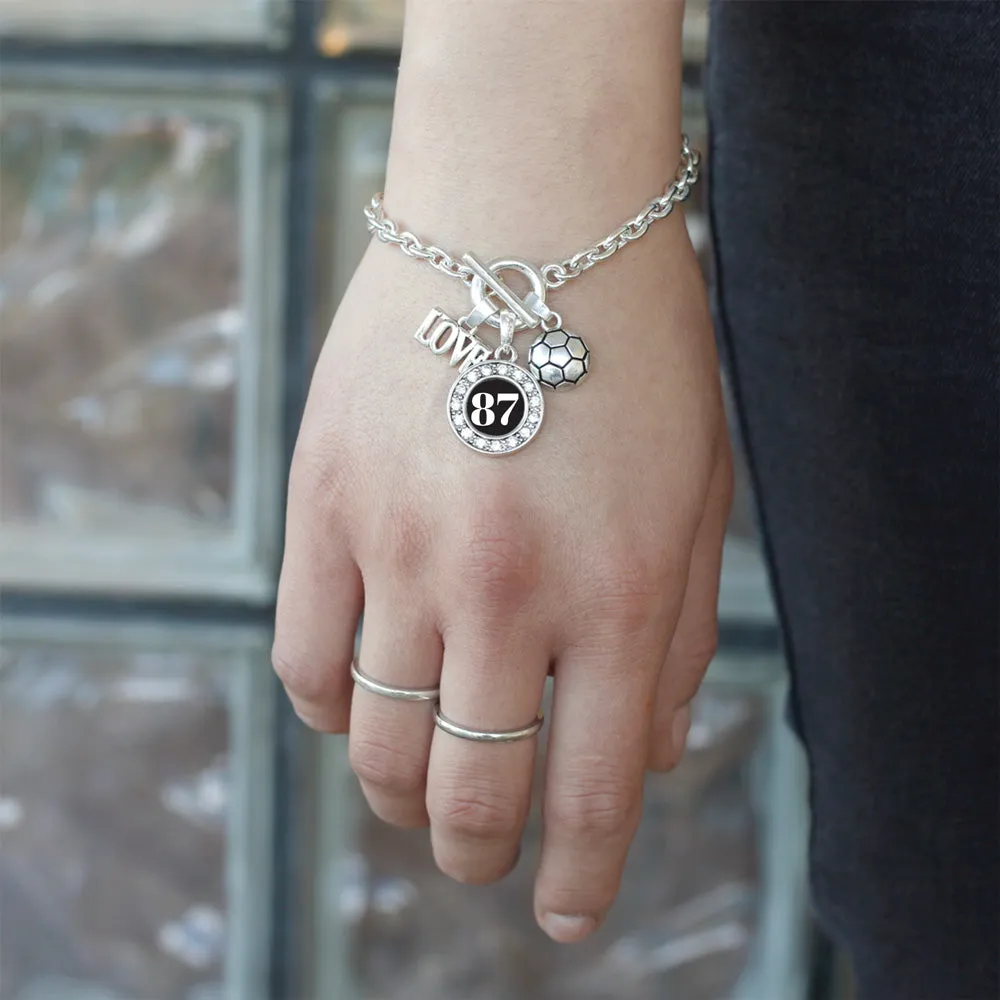 Silver Soccer - Sports Number 87 Circle Charm Toggle Bracelet