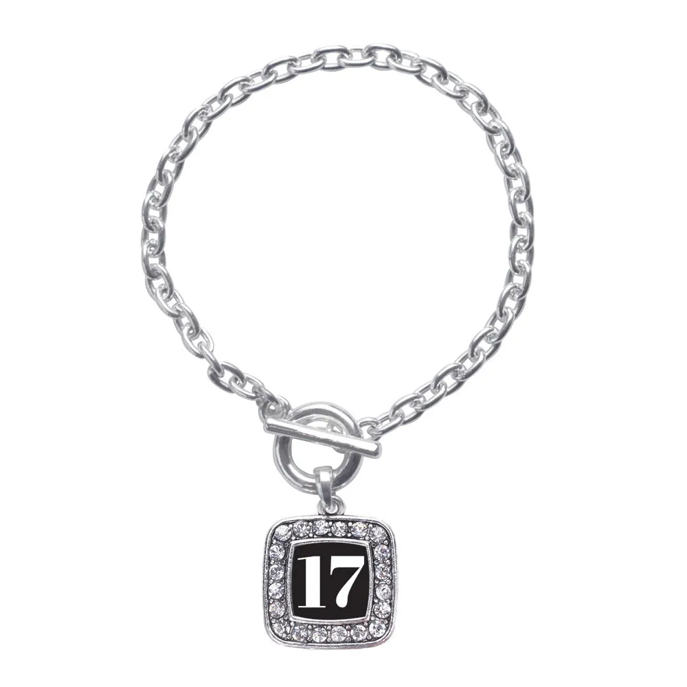 Silver Sport Number 17 Square Charm Toggle Bracelet