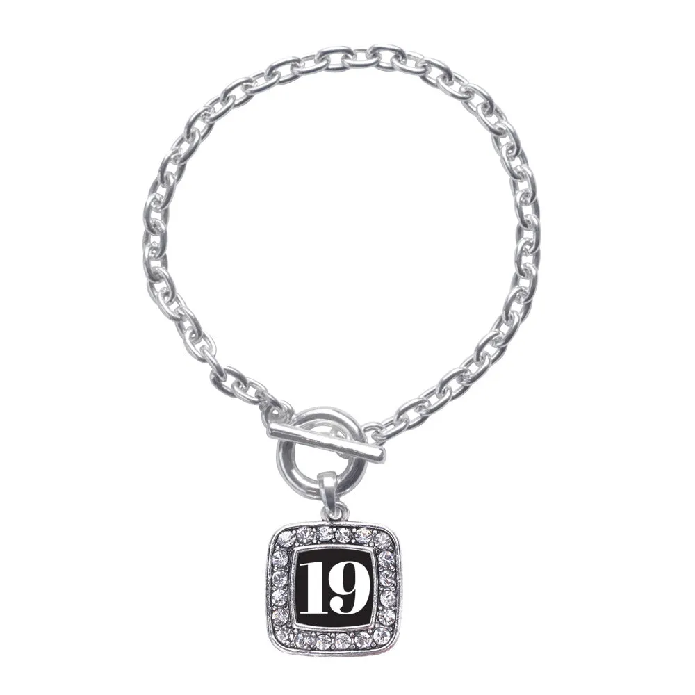 Silver Sport Number 19 Square Charm Toggle Bracelet