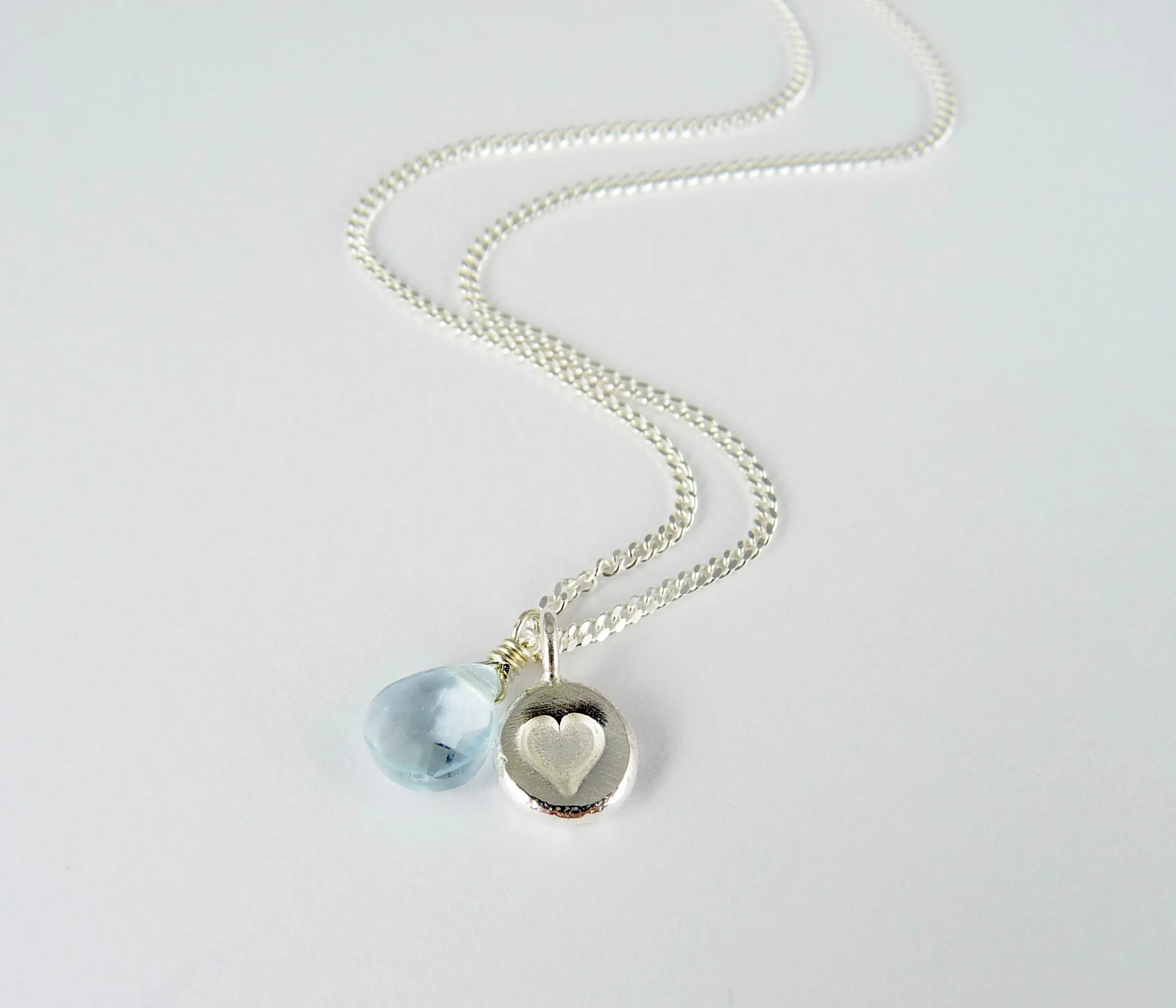 Silver Stamped Heart and Gemstone Necklace