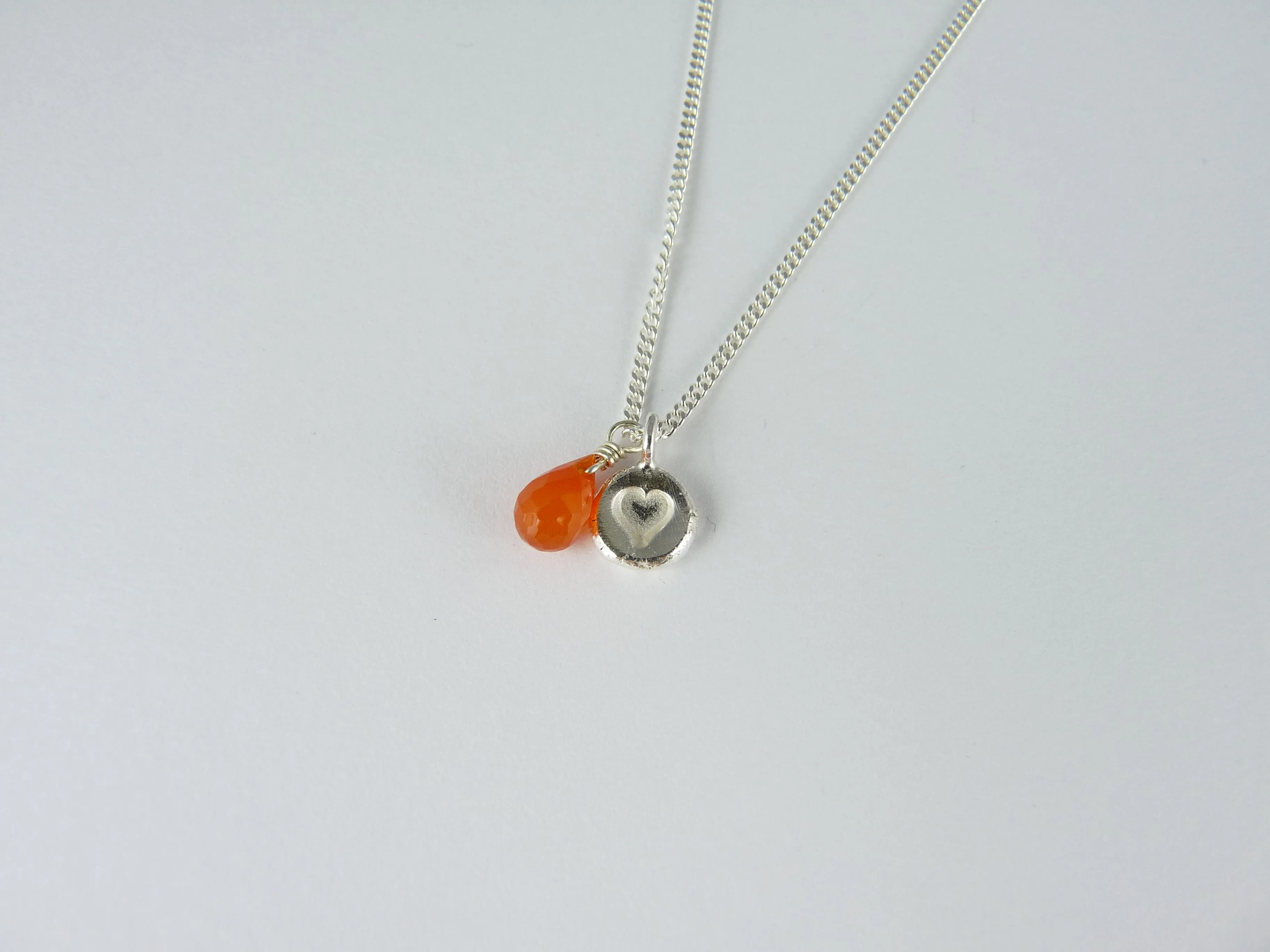 Silver Stamped Heart and Gemstone Necklace