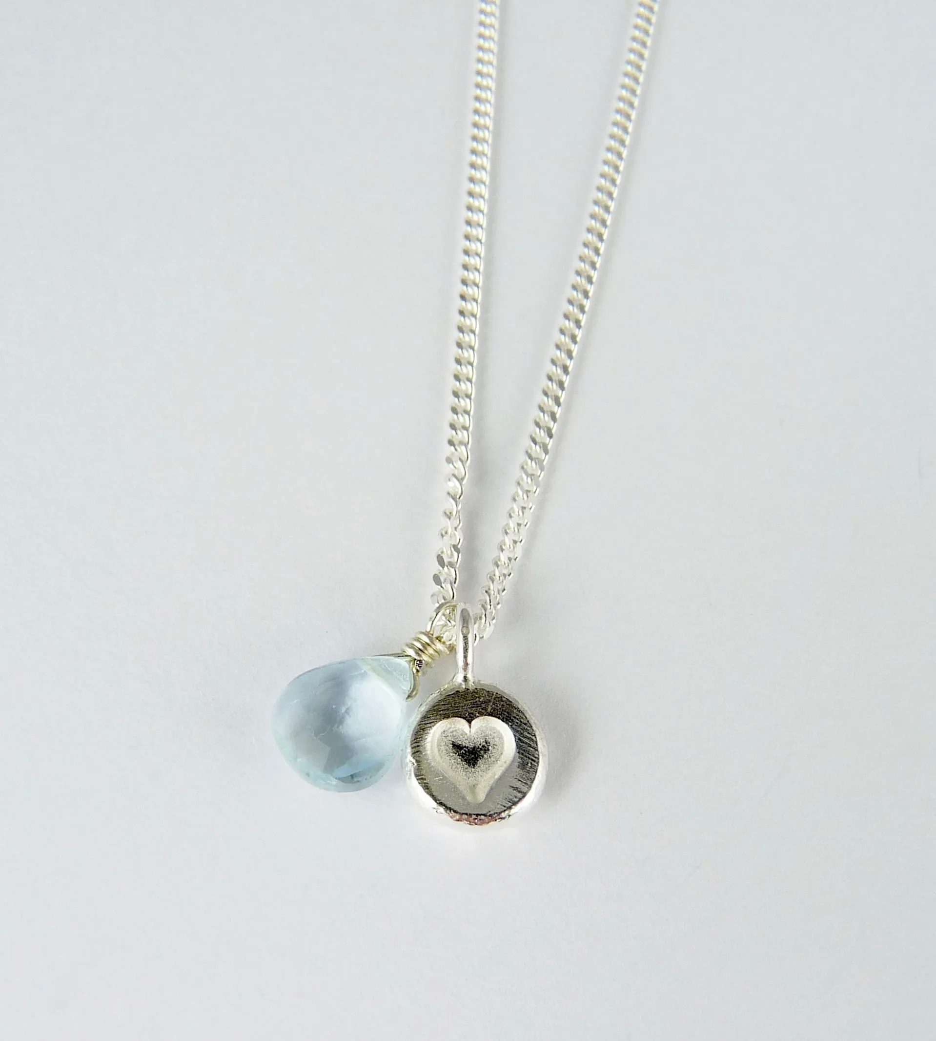 Silver Stamped Heart and Gemstone Necklace