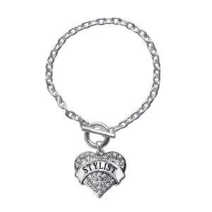 Silver Stylist Pave Heart Charm Toggle Bracelet