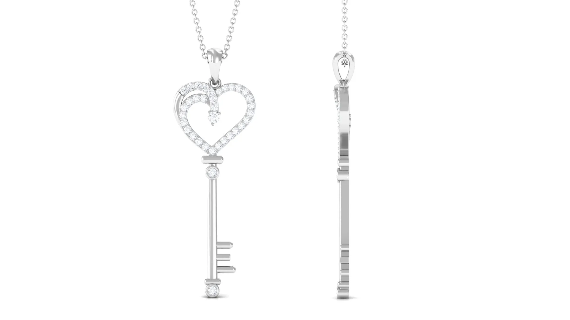 Simple Moissanite Heart Key Pendant Necklace