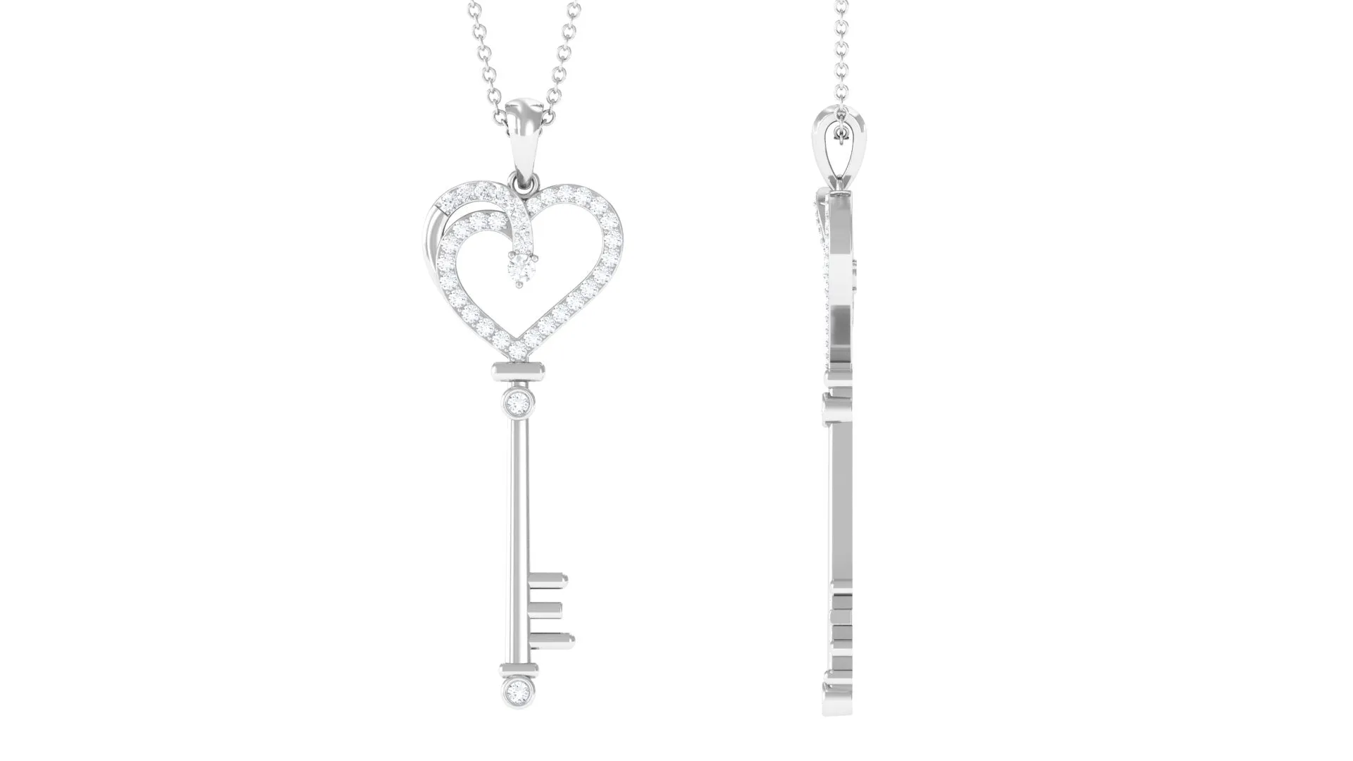 Simple Moissanite Heart Key Pendant Necklace