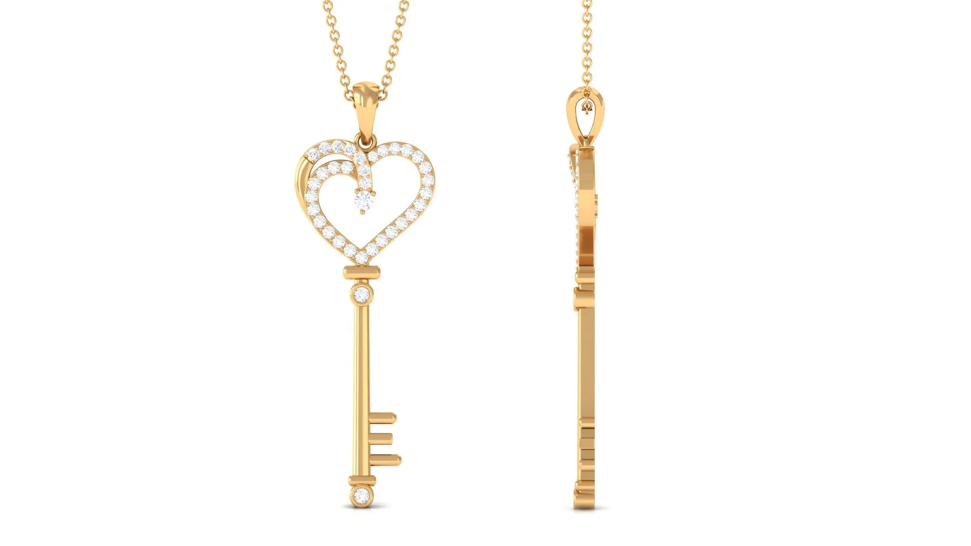 Simple Moissanite Heart Key Pendant Necklace