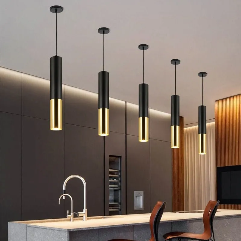 Single Head Long Tube Pendant Lights for Bar Restaurant Stair Kitchen Island Droplight LED