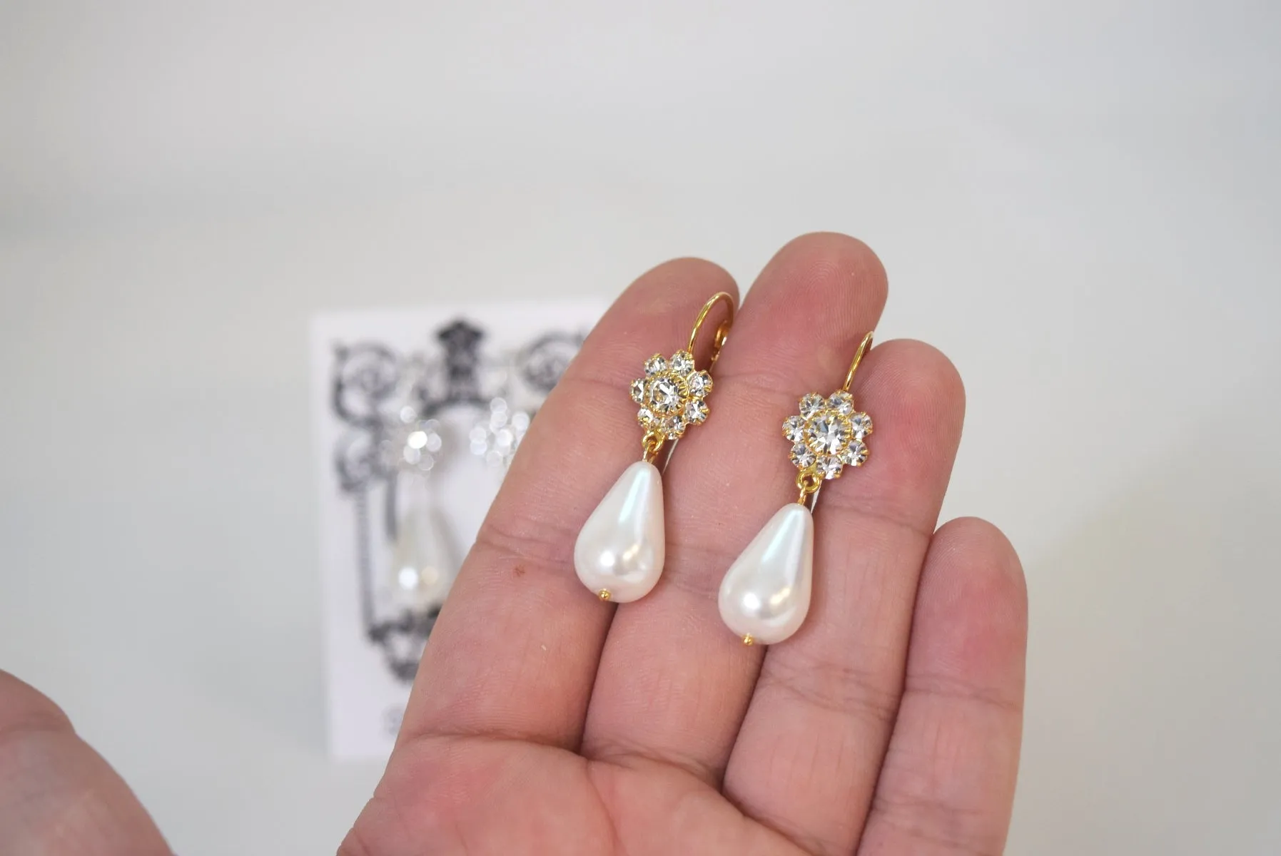 Small Crystal Cluster and Pearl Earrings