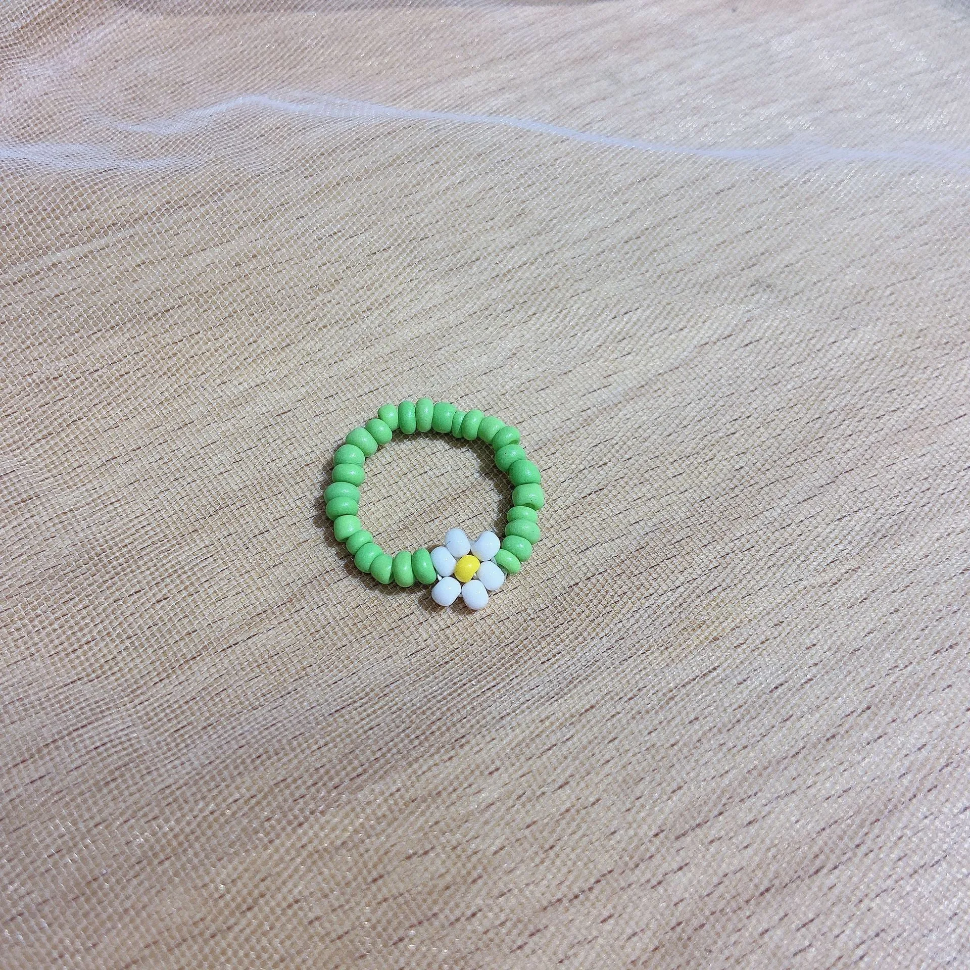 Small Flower Stretch Braided Ring  Bead Bracelet