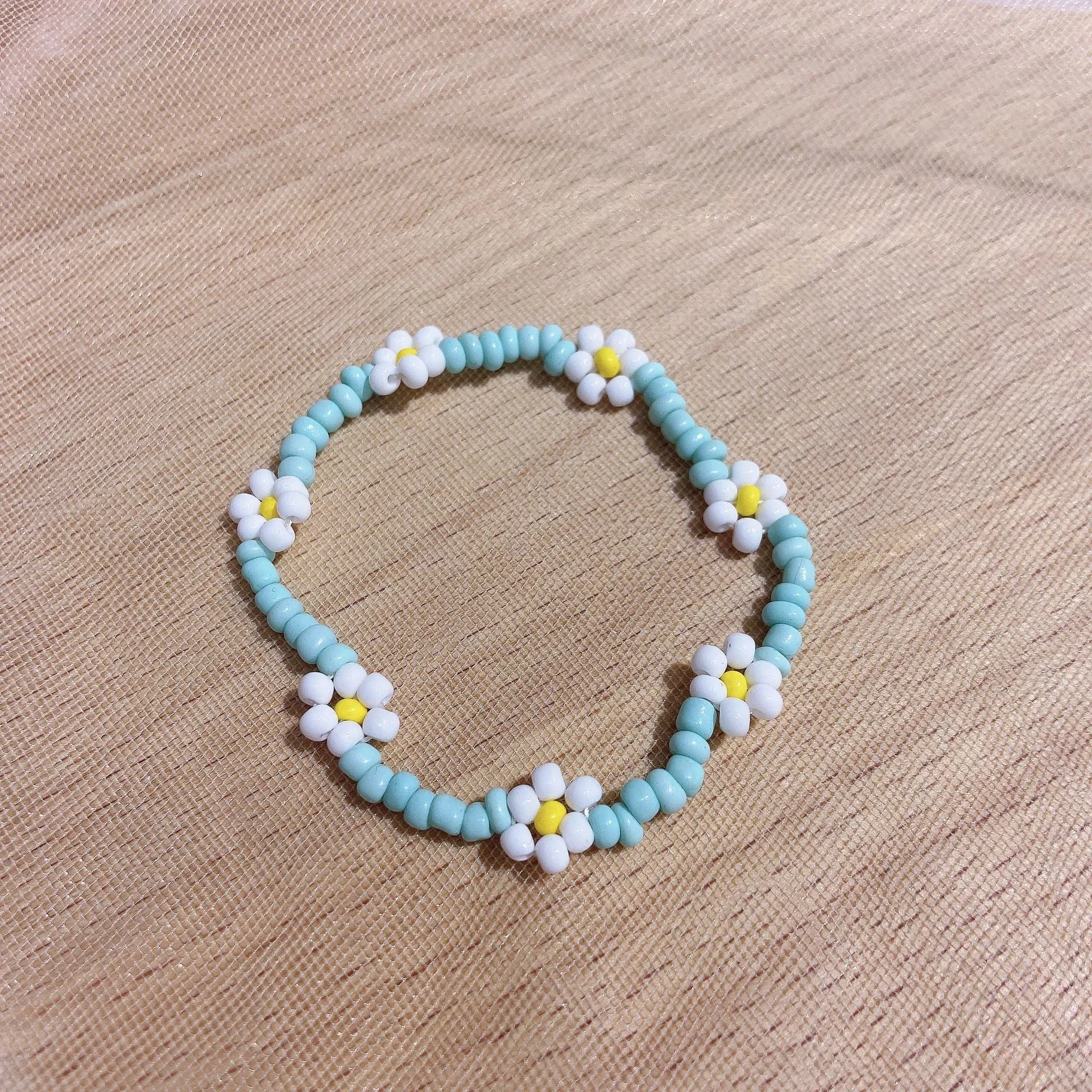 Small Flower Stretch Braided Ring  Bead Bracelet