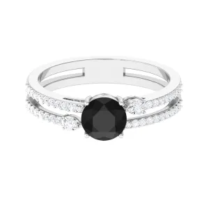 Solitaire Created Black Diamond and Diamond Double Band Engagement Ring